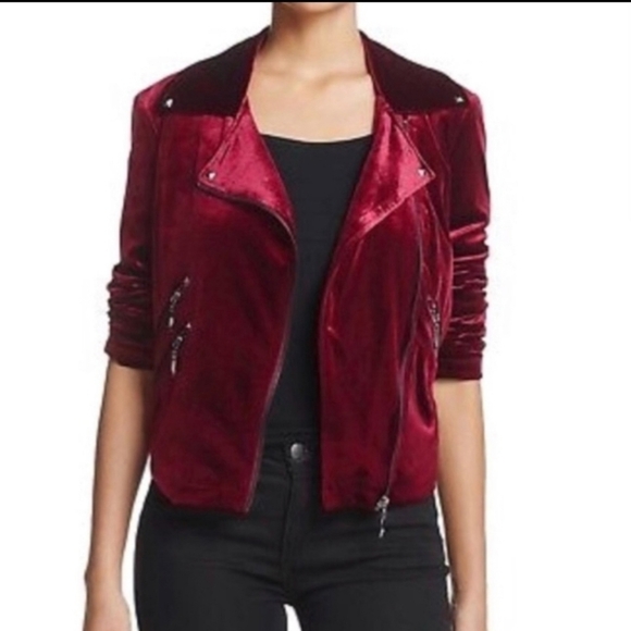 Badgley Mischka Burgundy Velvet Moto Jacket Small - Picture 2 of 12